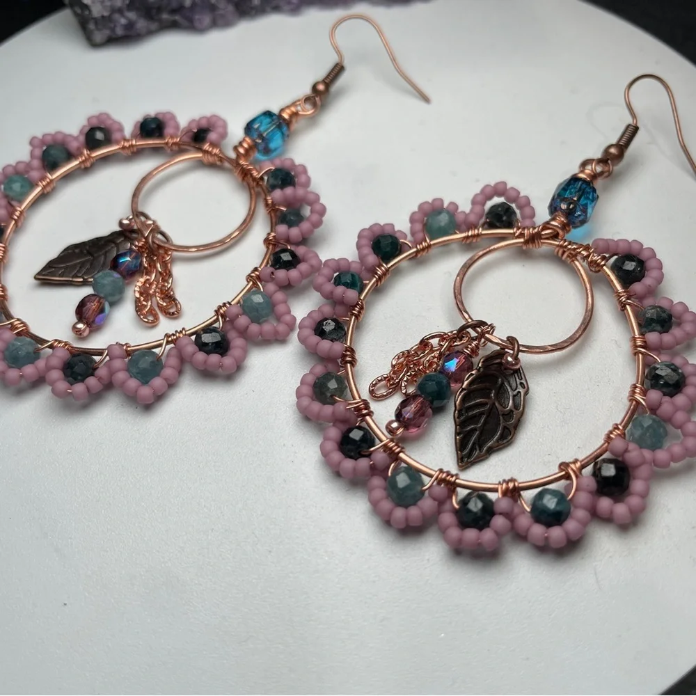 Midnight Garden Tourmaline Hoops Copper Artisan Earrings